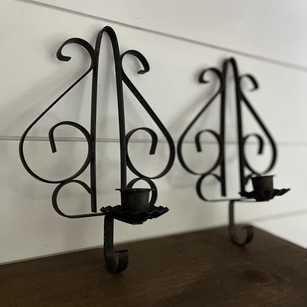 Vintage Set wrought iron wall sconce/tapered candle holders